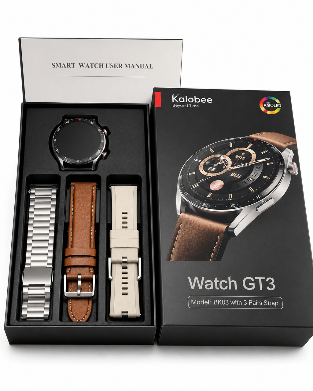 Kalobee GT3 Smart Watch — Brown Leather-Style